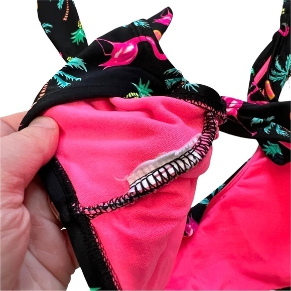 Xhilaration Black Neon Vibrant Tropical Flamingo, Pineapple Bikini Top - Picture 9 of 13